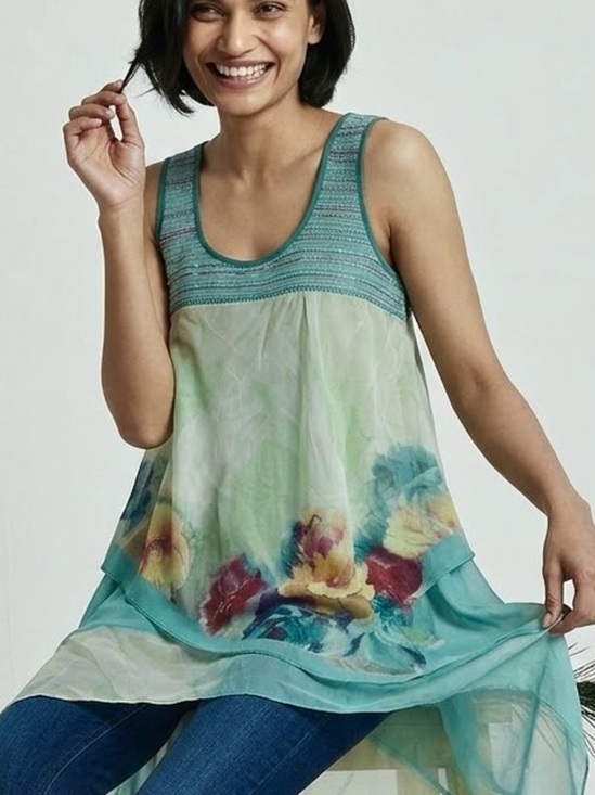 Satya Paul Tops - Satya Paul Silk Asymmetrical Floral Tunic Top S